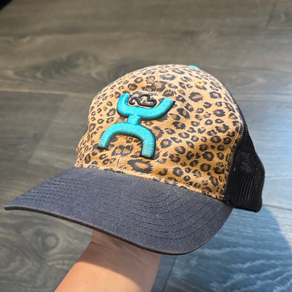 Hooey Leopard Print Hat with Blue Logo